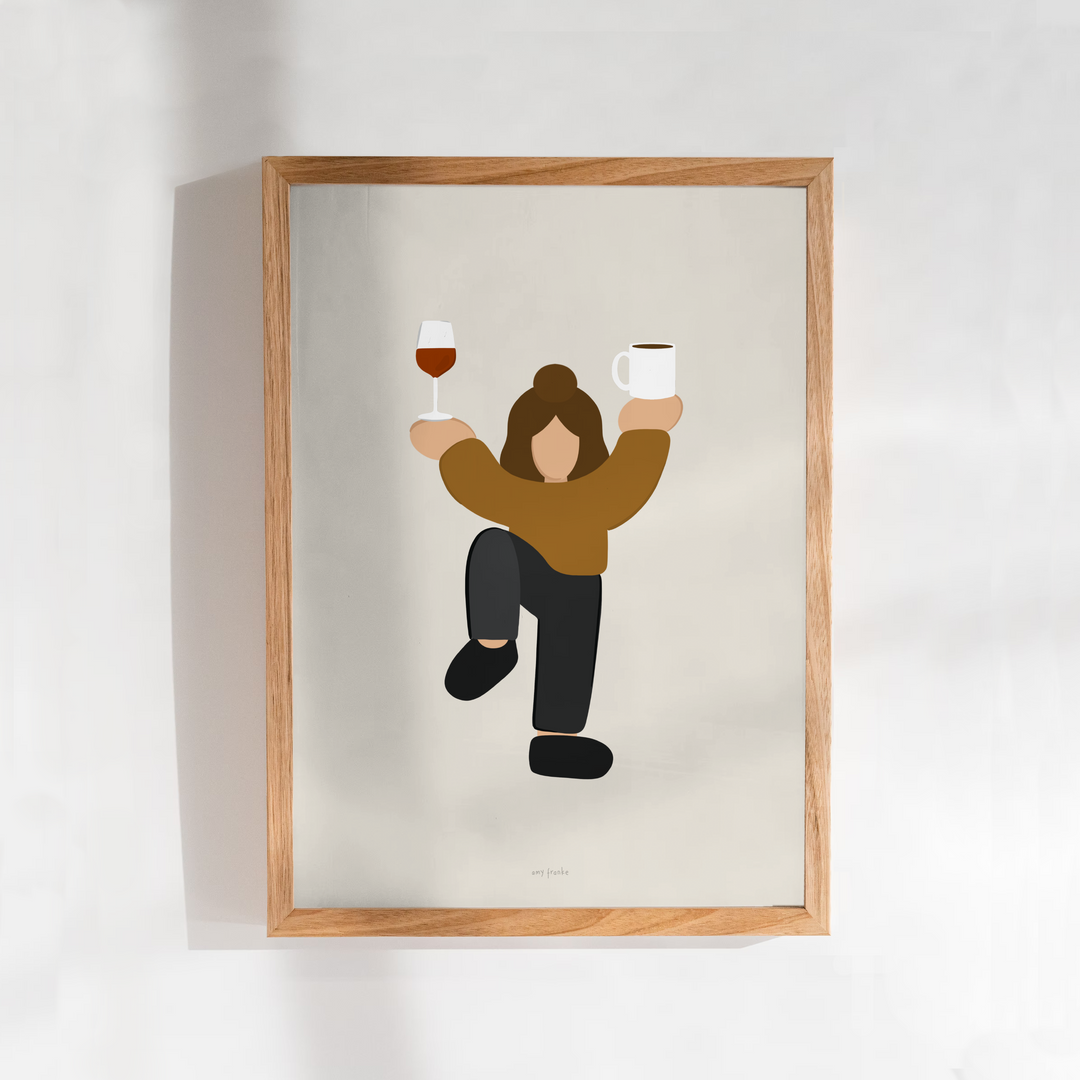 coffee wine yoga print A4